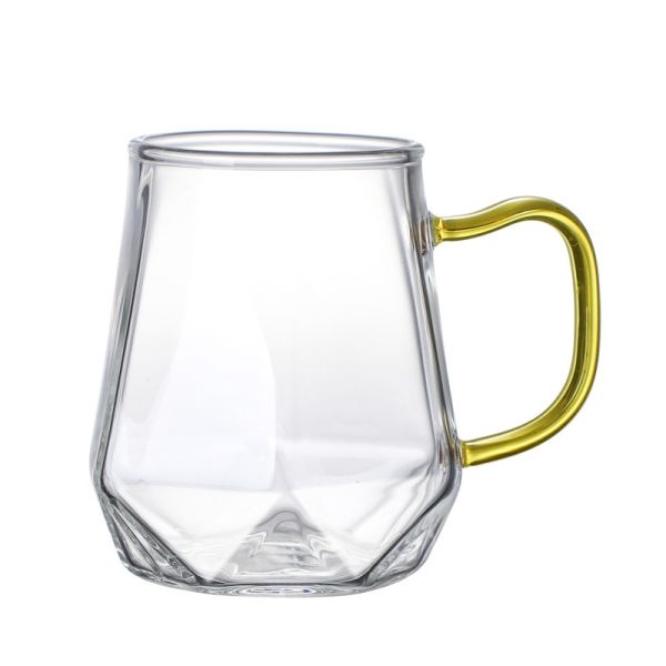 BPA Free Single Wall Glass Mug Diamond Shape Borosilicate Glass Cup With Handle