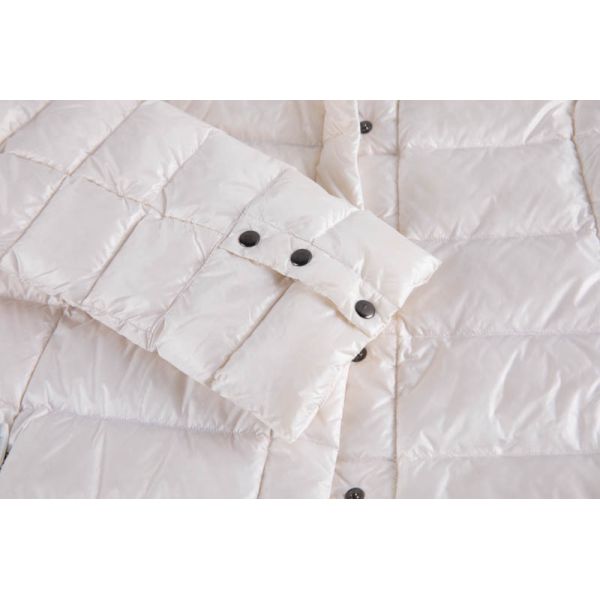 Women's Lightweight Down Jacket with Stand Collar Snap Cuffs in Off-White