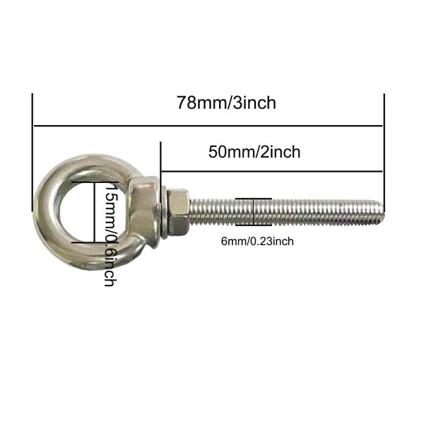 INCH Measurement System Stainless Steel Eye Bolt M6 Shoulder 1/4
