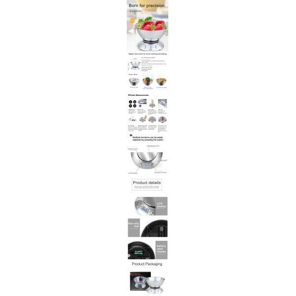 Kitchen Tools Stainless Steel Kitchen Scale for Accurate Weight Measuring and Portion Control