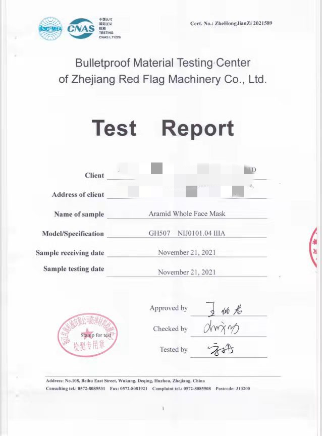 NIJ IIIA Bulletproof Face Mask Full Face PE Aramid For Safety Protection