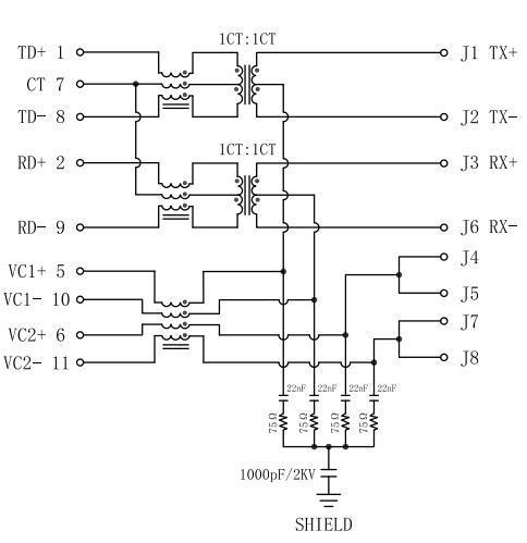 Пин АРДЖП11К-МАСА-А-Б-ЭМУ2 к Пин ЛПДЖК0010АХНЛ РДЖ45 модульному Джеку через отверстие