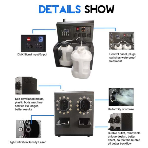 LED Smoke Bubble Blaster with 2000W Power DMX512 Control and 50-60 m² Coverage for Indoor Outdoor Events