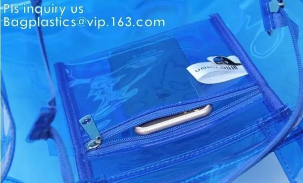 PVC soft pouch bag with round, packaging bag with embroidery recyclable quilt packaging bag, Handle Bag, PVC Shopping Ba