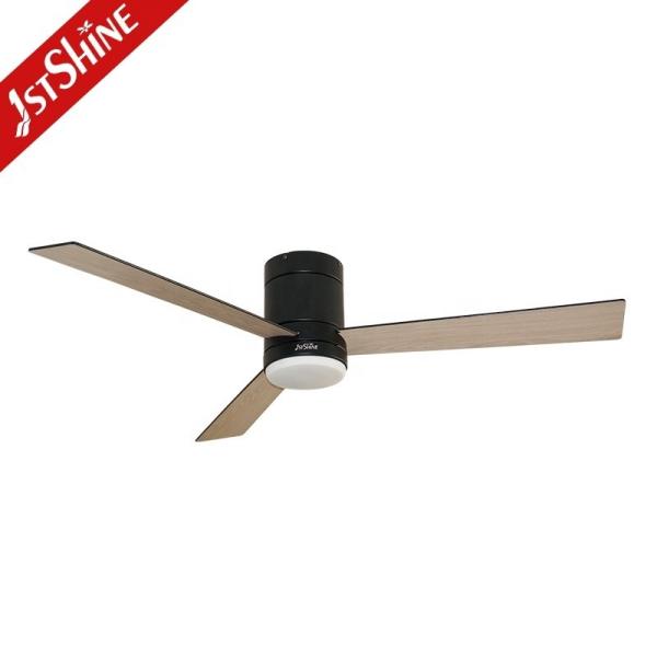 Fancy Wood Blades Low Profile Ceiling Fan with Remote Control and 3 Color LED Light
