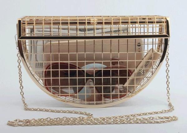 High - End Metal Mesh Metallic Clutch Bag Half-Round Hollow For Women