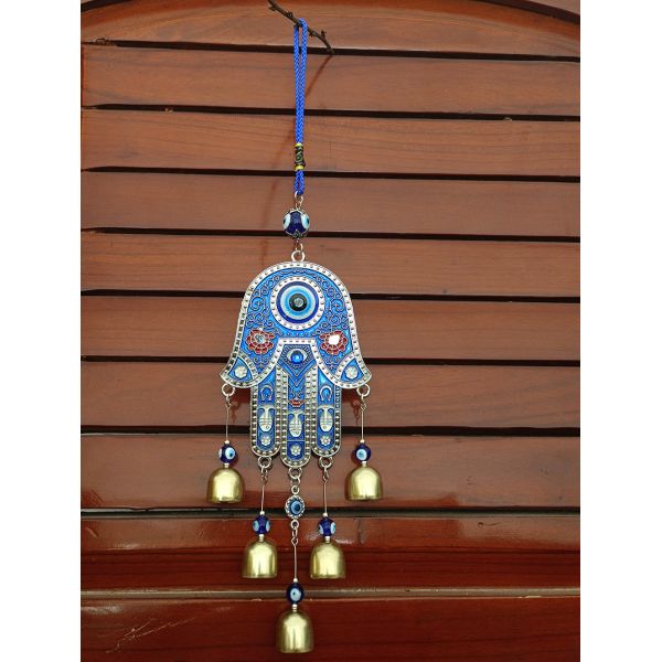 Blue Evil Eye Hand of Fatima Wind Chimes Outdoor Decoration, Hamsa Hand Windcatcher, Evil Eye Wind Bells, Fatima's Holy Hand Blue Evil Eye Amulet Wind Chimes for Home,Gift for Mom,Balcony,Patio,Garden