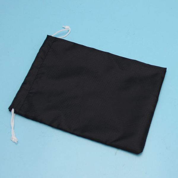 Black polyester or nylon drawstring bags with customized logo printing