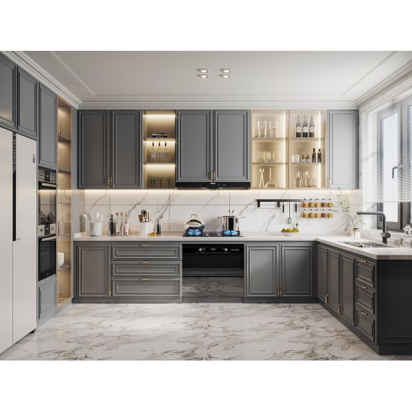 Hotel Modern Kitchen Cabinet with Stainless Steel Door Material and Lacquer Finish