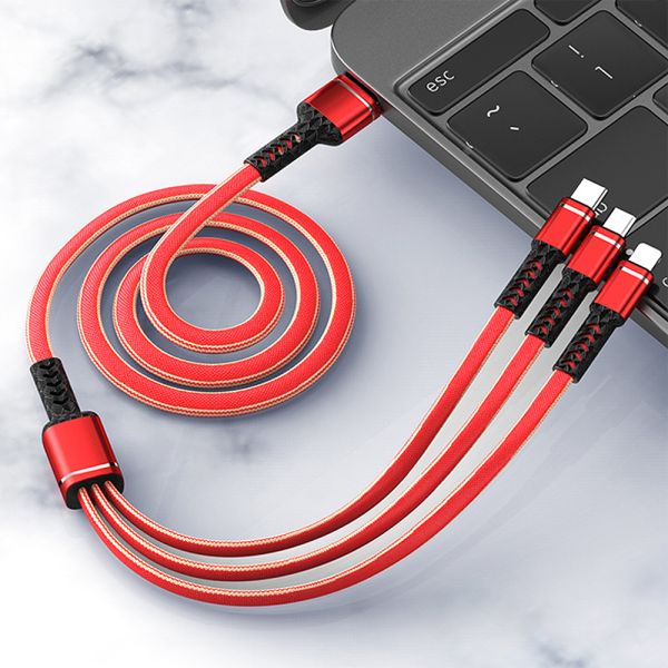 Customizable Three In One Braided Charging Cable 1M Length For Mobile Phone
