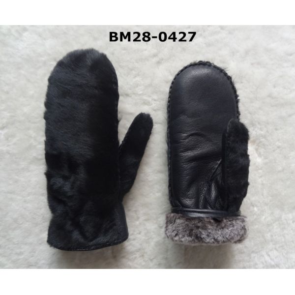 Sheep Skin Double Face Leather Mitten Gloves Black Color Grace Appearances
