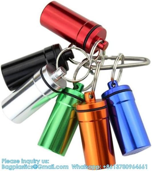 Keychain Pill Holder (5 Pack), Aluminum Waterproof Portable Small Travel Medicine Bottle Case Box Container For Purse