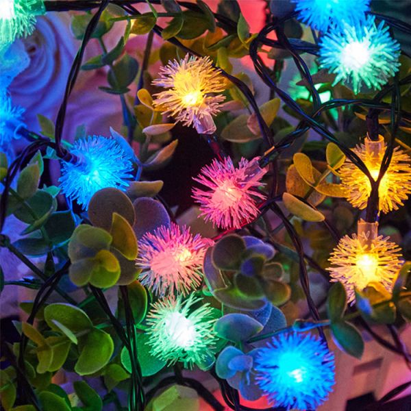 10000 Hours Working Time 5M Battery Operated Plush Ball Lights with Colorful Design
