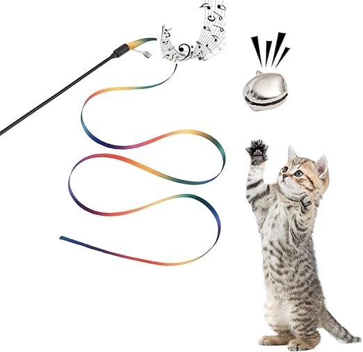 Interactive Cat Toy Classic Rainbow Rope Cat Teaser Stick for Cat and Kitten