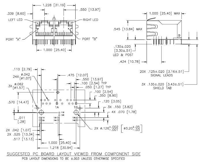RJ45 100base TX Connector Tab Up JG0-0031NL Meets IEEE 802.3 Specification
