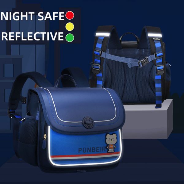 Cartoon Bear Leather School Backpacks Horizontal Orthopedic Large Capacity