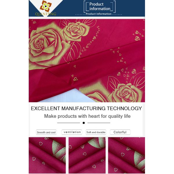 100% polyester warp knitted printed gold powder large rose mattress fabric