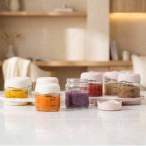 FDA/LFGB Certified Baby Food Container Glass Set with Soft Silicone Air Tight Lids