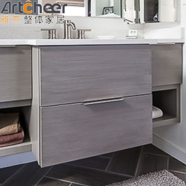 Wall Mounted Bathroom Vanity Combo with Double Sinks and LED Light Mirror
