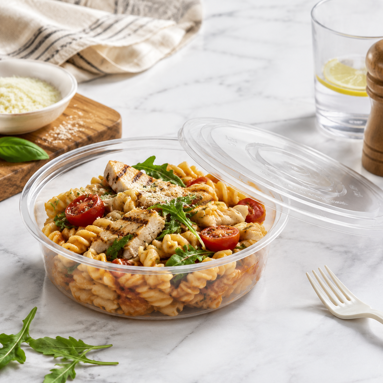 PP Disposable Food Bowls 1500ml Extra Thick Wide Round with Fitted Lids