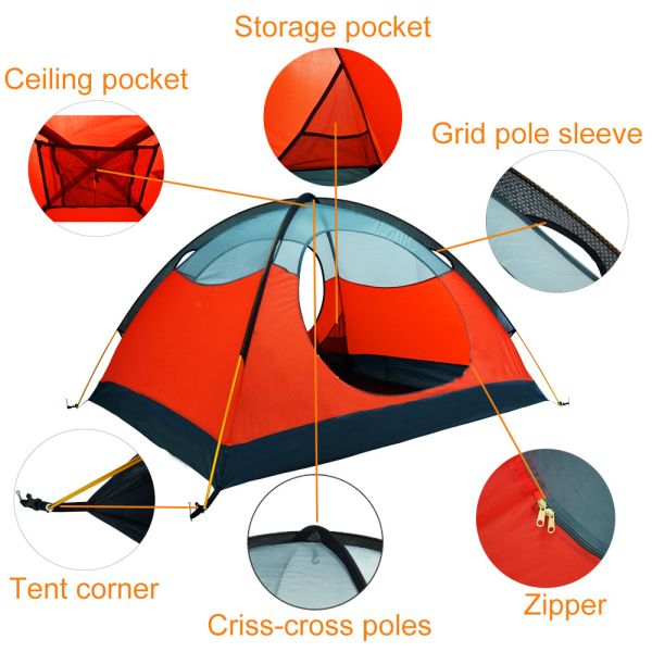 Red Elastic Rope 3 Person 210x120cm Outdoor Camping Tent