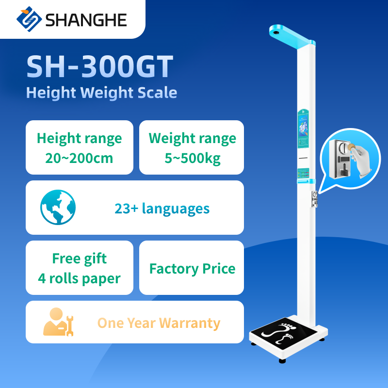Coin-Operated Height Scale Print Report Public Use Height Scale Machine LCD Color Ultrasonic Height Weight Measure Machine