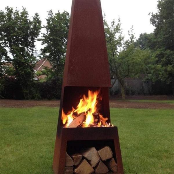 Chaminé exterior projetada contemporâneo grande Corten Chiminea de aço