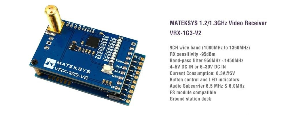 Matek Systems Vtx-1g3se-9 1.2ghz 1.3 9ch Fpv Video Transmitter with Vrx-1g3-V2 9 Wid Band Receiver