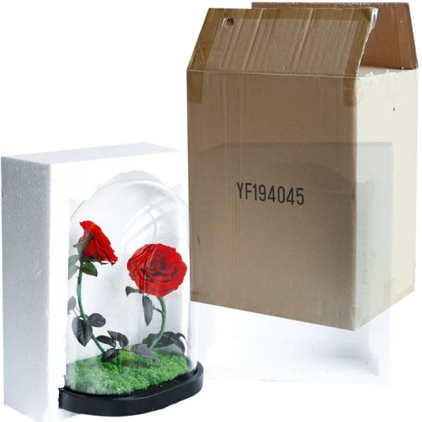 New Shape Glass dome Preserved Long Lasting Rose With Curving Stem In Glass Bell