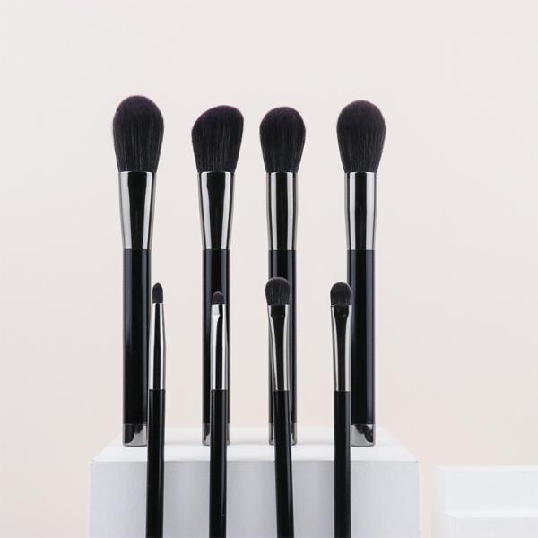 Vegan Face Eye Beauty Makeup Brush Set 8pcs Shiny Black Plastic Handle