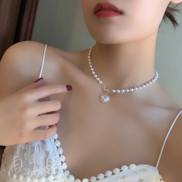 2025 New Product Launch Fashion Design Love Pendant Pearl Necklace Gentle Female Clavicle Chain
