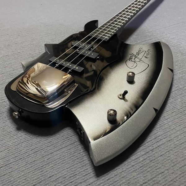 Custom 4 Strings Axe Bass Gene Simmons Electric Guitar Bass Rosewood Fretboard Black