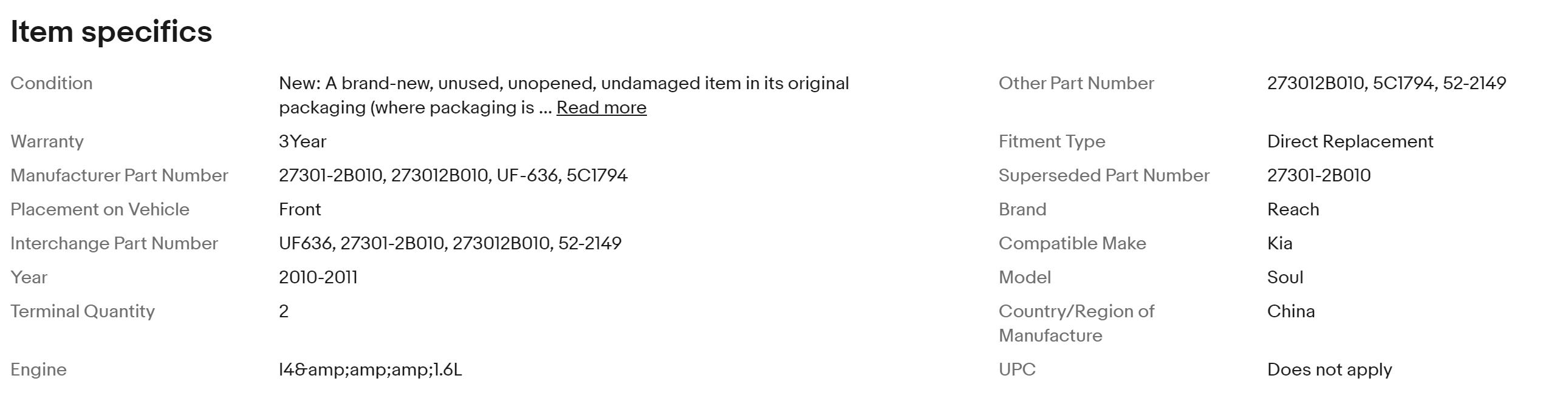 12-20 Hyundai Accent Veloster Rio Soul 1.6L Ignition Coil 273012B010