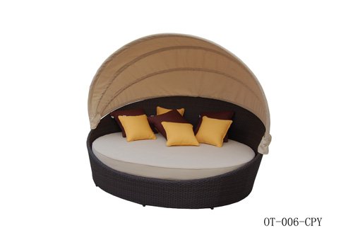 Lit rond tissé en rotin de jardin extérieur sans auvent pliable