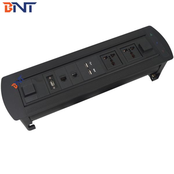 Aluminum Alloy Black Desk Pop Up Media Outlet  For  Conference Meeting Room