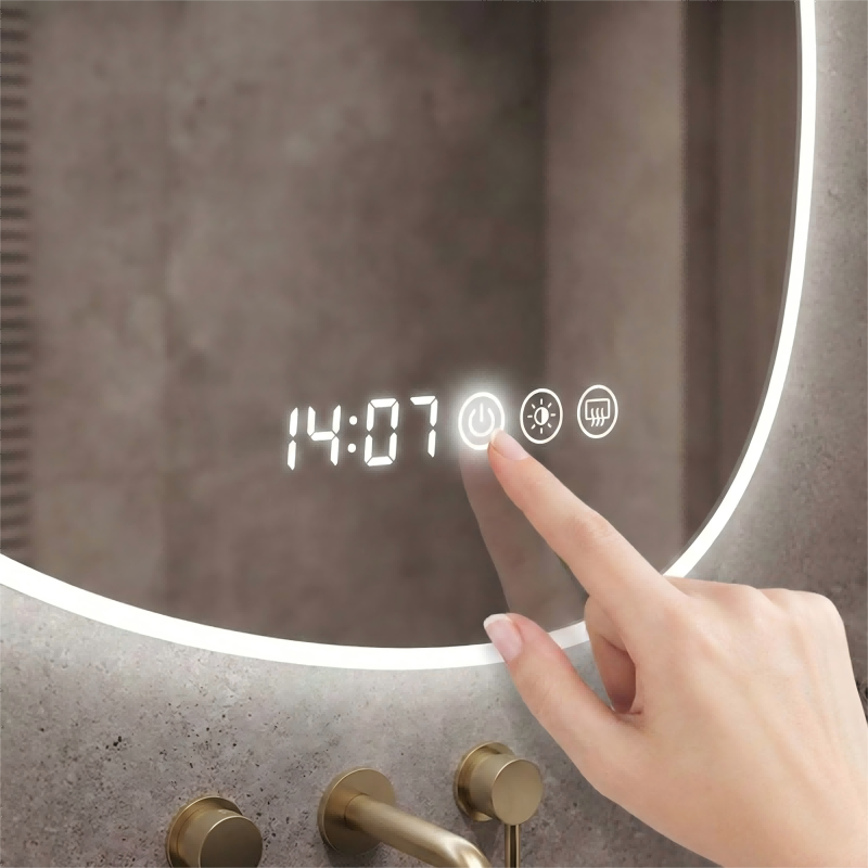 Modern Droplet-Shaped LED Bathroom Mirror with Touch Control - Anti-Fog| Illuminated | Clock,for Hotel & Home