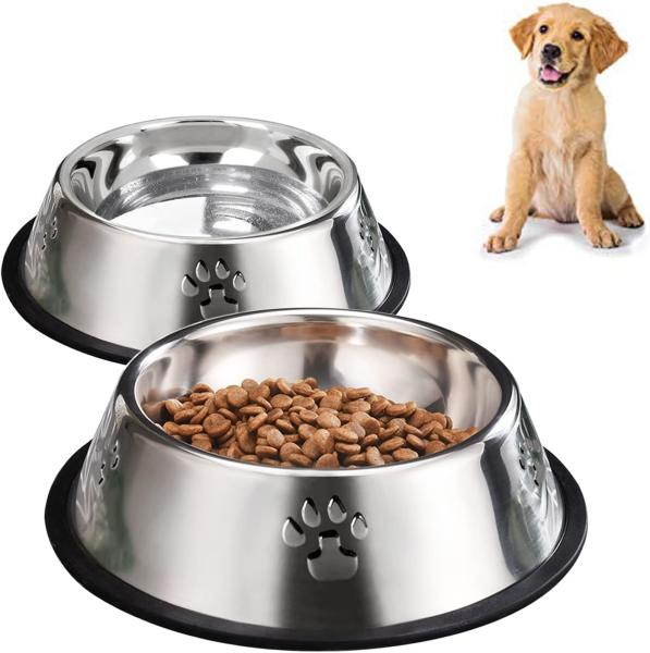 Stainless Steel Dog Bowls, Dog Feeding Bowls, Dog Plate Bowls with Rubber Base,Small Pet Feeder Water Bowls