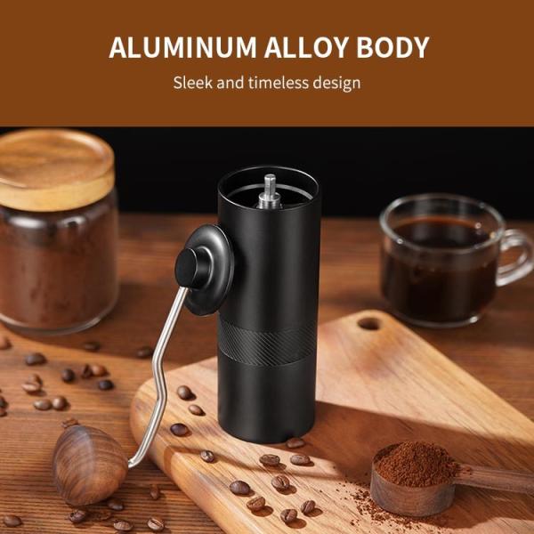 Black 12 Setting Compact Coffee Grinder Dual Bearings Hand Crank Conical Burr Grinder