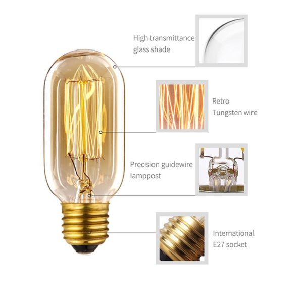 Vintage Edison Filament Bulbs E27 T45 Luminarias Edison Decorative Light Bulbs 220v