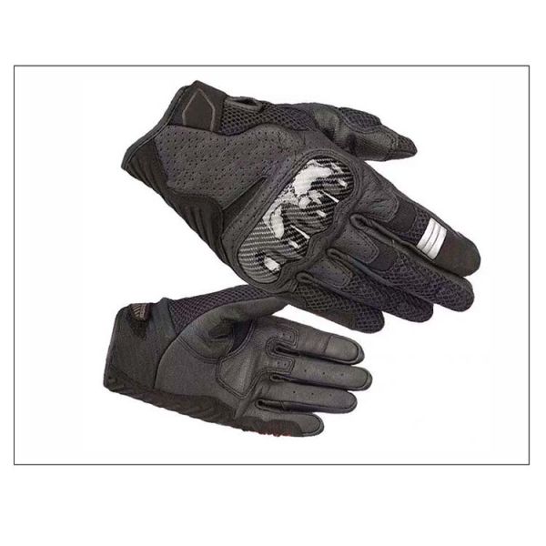 Black Genuine Leather Custom Non-Slip Motorcycle Racing Gloves with Breathable Design