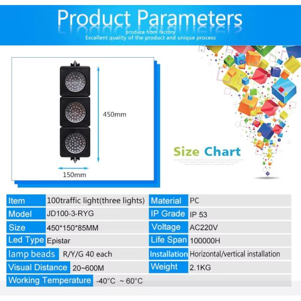 100mm Diameter UV-resistant Polycarbonate IP65 Waterproof LED Traffic Signal for Parking Lots and Roads