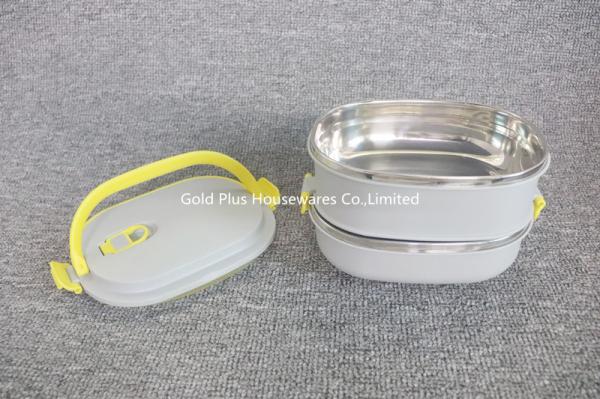 South africa market portable leakproof 2-tier square lunch box stainless steel meal prep container with big handle