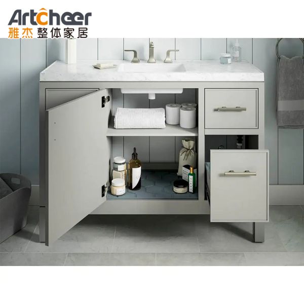 Freestanding Bathroom Vanity Cabinet with Quartz Stone Table Top Eco-Friendly and Soft Closing Design