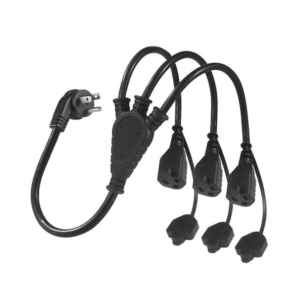 NEMA 5-15P Extension Cord Splitter 1 to 3 Outlet 16/3 AWG