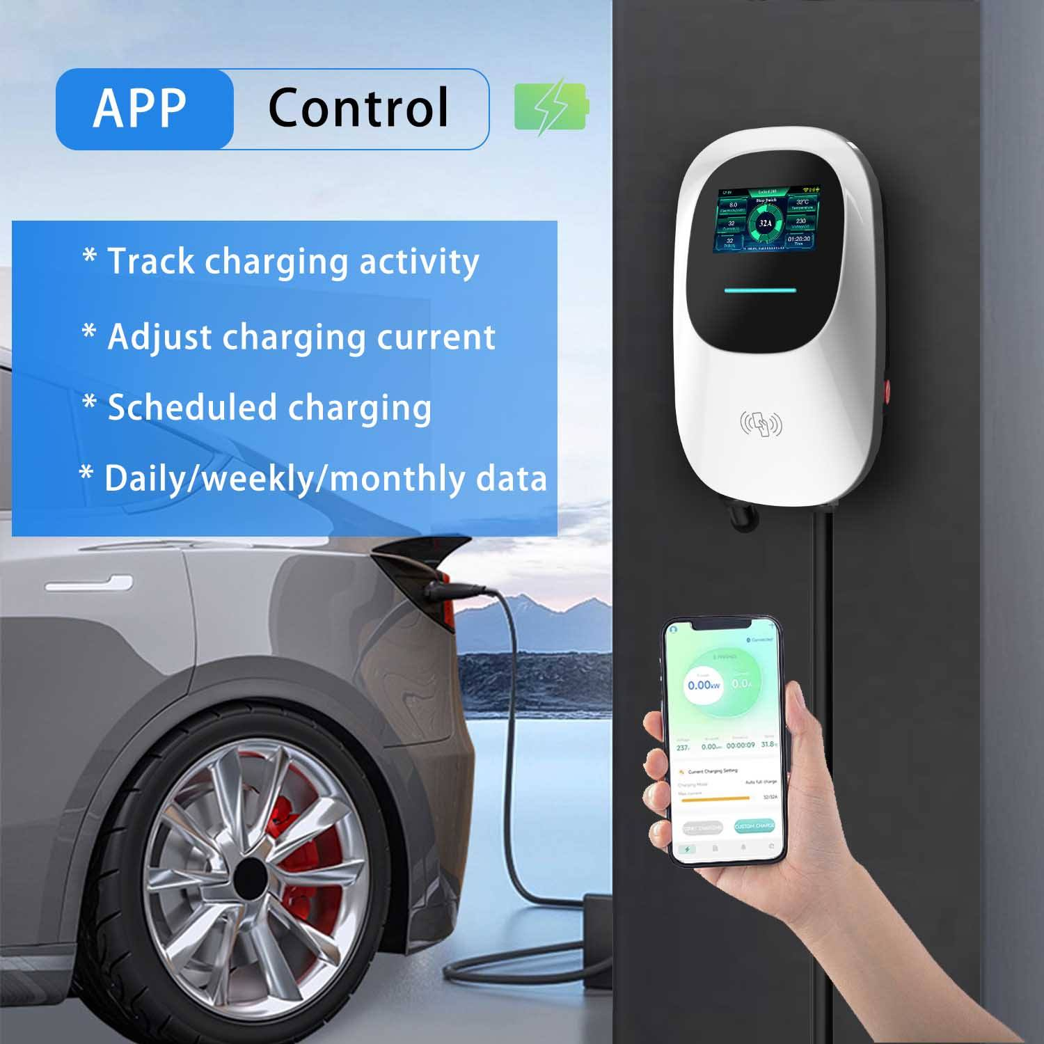 7kW 32A Electric Car Charger Level 2 TUYA App Support Smart Charging LCD Display Certified Home Use Charging Pile