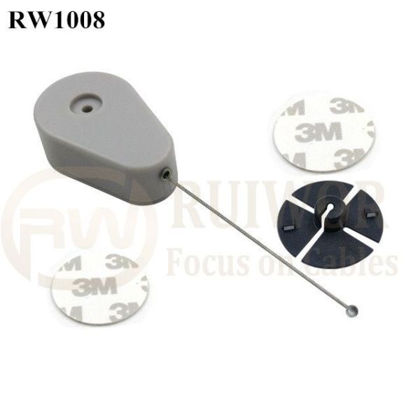 RW1008 Drop-Shaped Retractable Security Tether Plus Dia 38mm Circular Sticky Flexible ABS Plate For Store Display