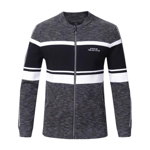 Zipper Up Mens Warm Winter Sweaters Striped Cardigan Sweater Low MOQ