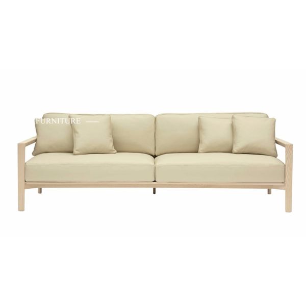 European Modern Wooden Frame Cream White Fabric Sofa 3 Seater Couch