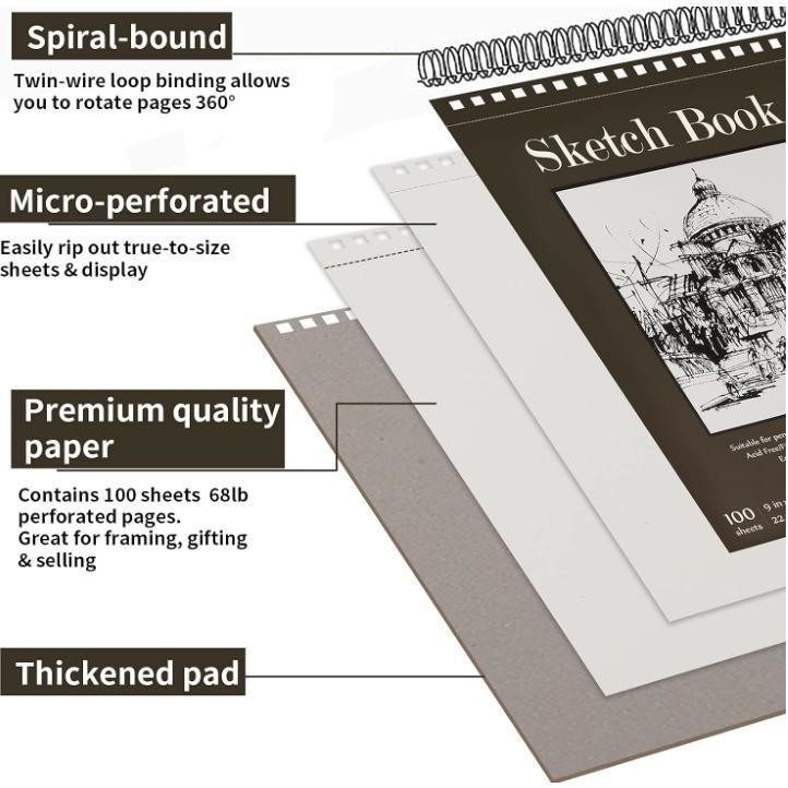 A5 Sketch Book Pack Spiral Bound with 100 Sheets of Acid Free Drawing Paper