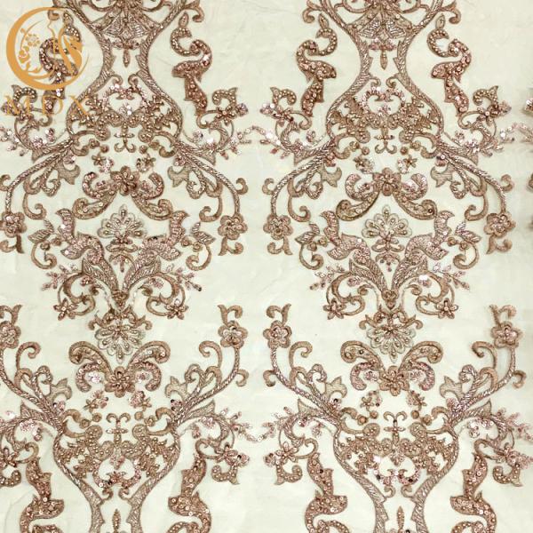 A4 Pattern Embroidered Beaded Dress Lace Fabric With Pearls Decoration